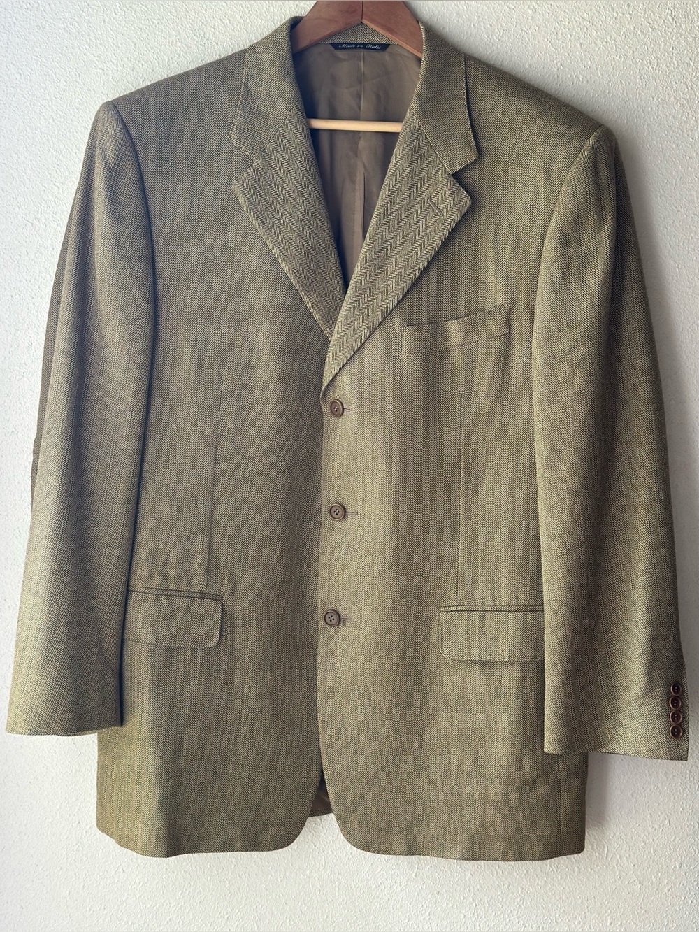 Canali Italy Men's Tan Herringbone Sport Coat Silk Wool Blazer 52R EU 42R US